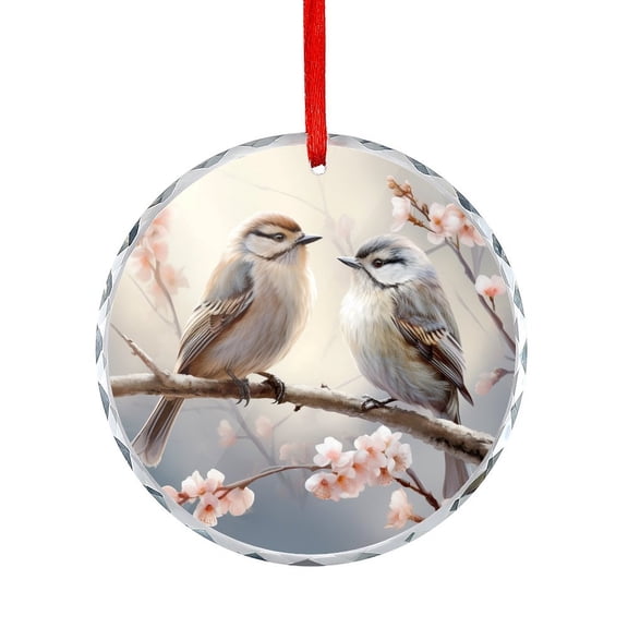 Birds on Branch Christmas Ornament Appreciation Gifts Ornaments for Xmas Tree Merry Christmas Winter Watercolor Birds Snowflake Snowy Day Round Shaped Glass Ornament