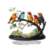 Birds on a Branch Desktop Decorations - 5 Piece Acrylic Bird Figurines Set, Stained Glass Style Double Sided Tabletop Ornaments for Window, Home, Office Decor, Gift for Bird Lovers