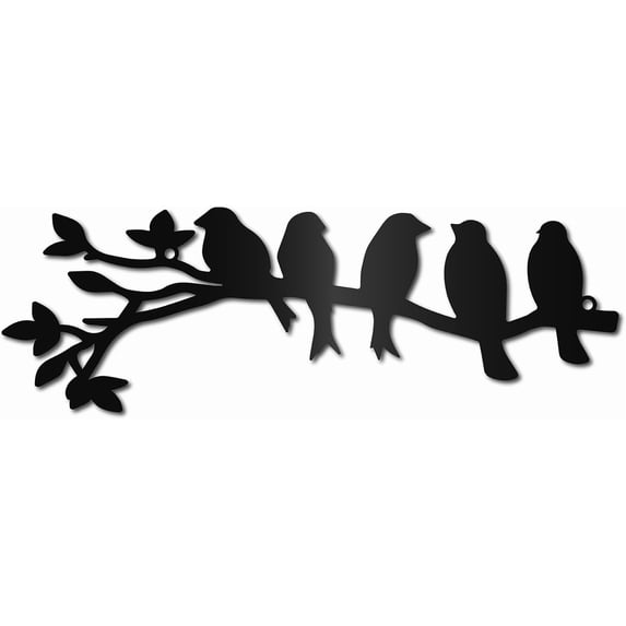 Birds on Branch Metal Wall Art Decor Iron Wall Art 5 Birds Black Hollow Sculpture Hanging Decor Rustic Tree Ornament Hanging Sign for Indoor Outside Living Room Home Office 12 x 4Inch for DIY