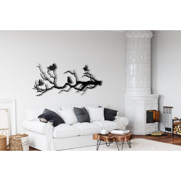 Birds and Branch Metal Wall Decor for Home and Outside - Wall-Mounted Geometric Wall Art Decor - Drop Shadow 3D Effect Wall Decoration for Living Room Bedroom