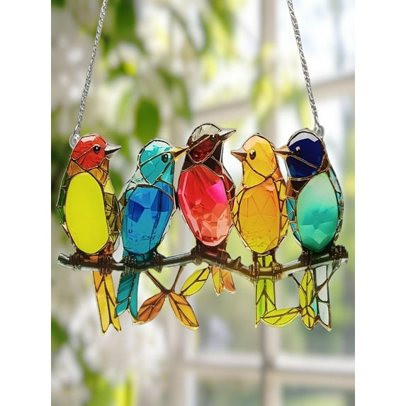 Birds On Branch Spirit Birds,Stained Glass Bird Suncatcher Window Hanging Ornament, Acrylic Stained Glass Birds Suncatcher for Window Decor, Hummingbird Gifts for Women, Mom, Birds Lovers