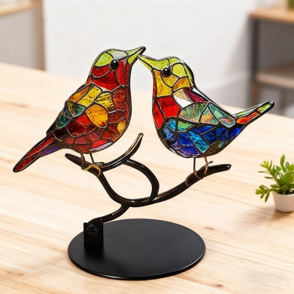Birds on a Branch Table Decor, Metal Windowsill Decor Desktop Decorations, Home Bird Decorations for Office, Window, Aviary, Garden, Gifts for Bird Lovers, Bird Figurines Sculpture for Home Decor