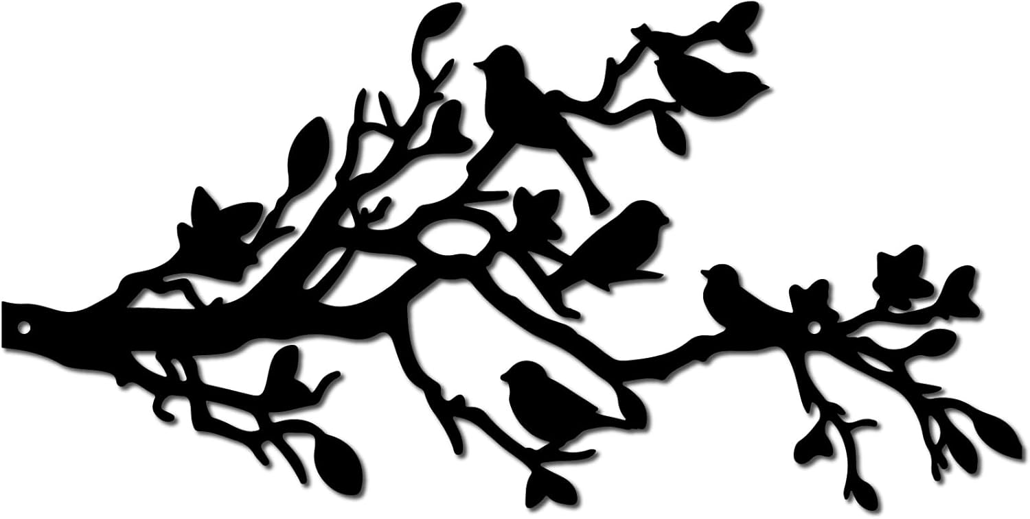 Birds on Branch Wall Decor Metal Bird Wall Art Decor Black Leaves with ...