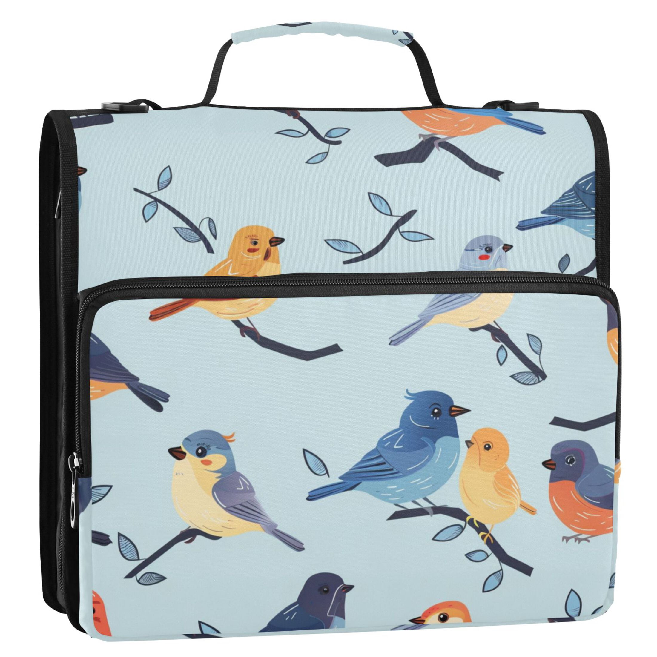 Birds Branches Leaves Binder Bag with Shoulder Strap 3 Ring Zipper ...