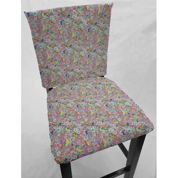 Birds & Butterflies in Blooms Dining Room Chair Back Covers or Seat Covers by Penny's Needful Things (Both Chair Back & Seat Cover) (19 W x 16 H CHAIR BACK) (Pink)
