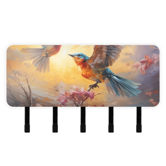 Birds Butterflies Flowers Clouds Mail Holder Organizer Wall Mount with Shelf Key Holder Key Rack with 5 Key Hooks for Wall Decorative