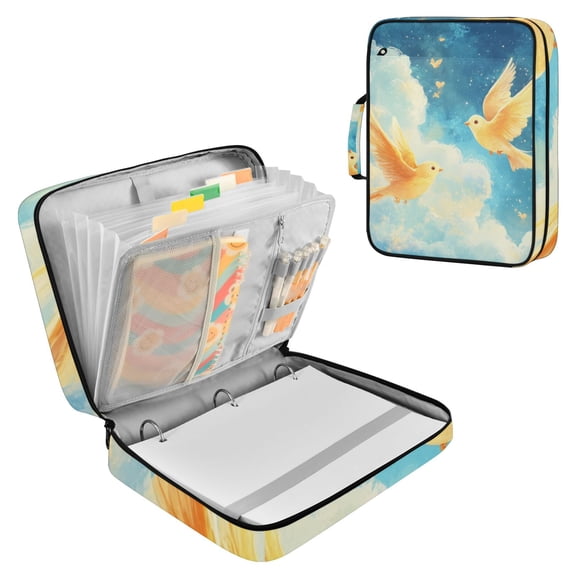 Birds Butterflies Stars in Clouds Accordion File Organizer Expanding File Folder 3-Ring Binder Bag 500 Sheets A4 Size