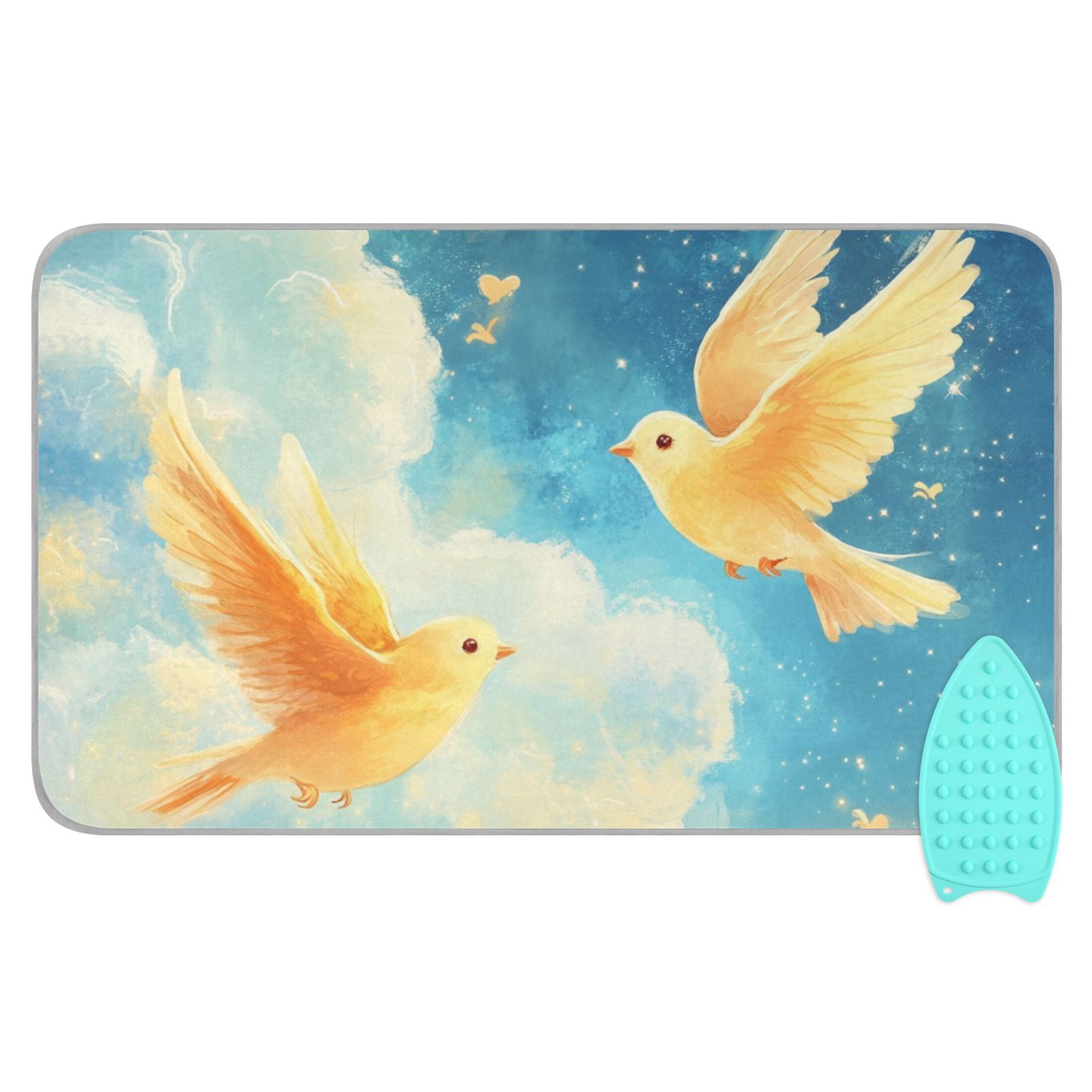 Birds Butterflies Stars in Clouds Ironing Mat Blanket Portable Travel Ironing Pad Heat Resistant Pad 47.2" x 27.6”