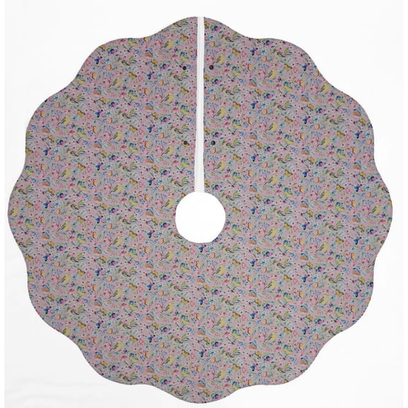 Birds & Butterflies in Blooms Christmas Tree Skirt By Penny's Needful Things (Light Pink) (Scalloped)