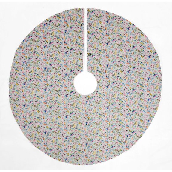 Birds & Butterflies in Blooms Christmas Tree Skirt By Penny's Needful Things (White) (Round)