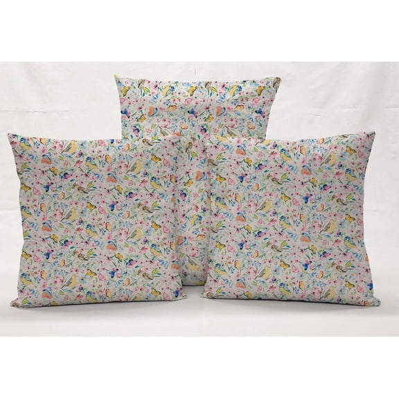 Birds & Butterflies in Blooms Pillowcase / Pillow Cover by Penny's Needful Things (12 x 12) (White)