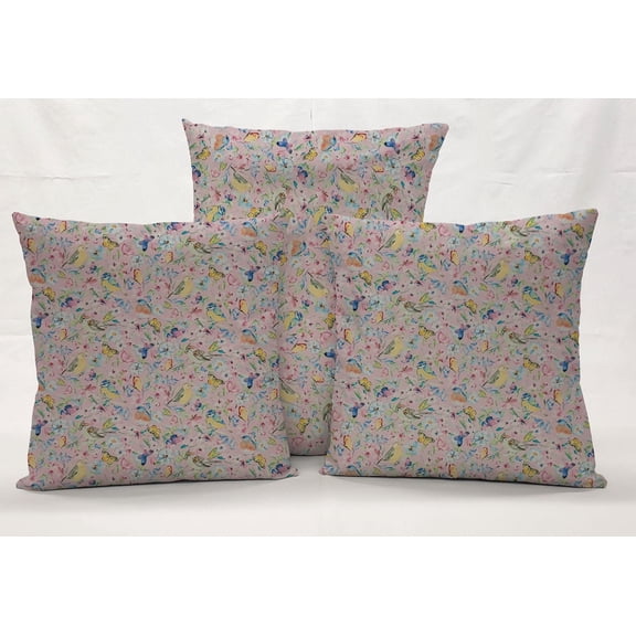 Birds & Butterflies in Blooms Pillowcase / Pillow Cover by Penny's Needful Things (24 x 24) (Light Pink)
