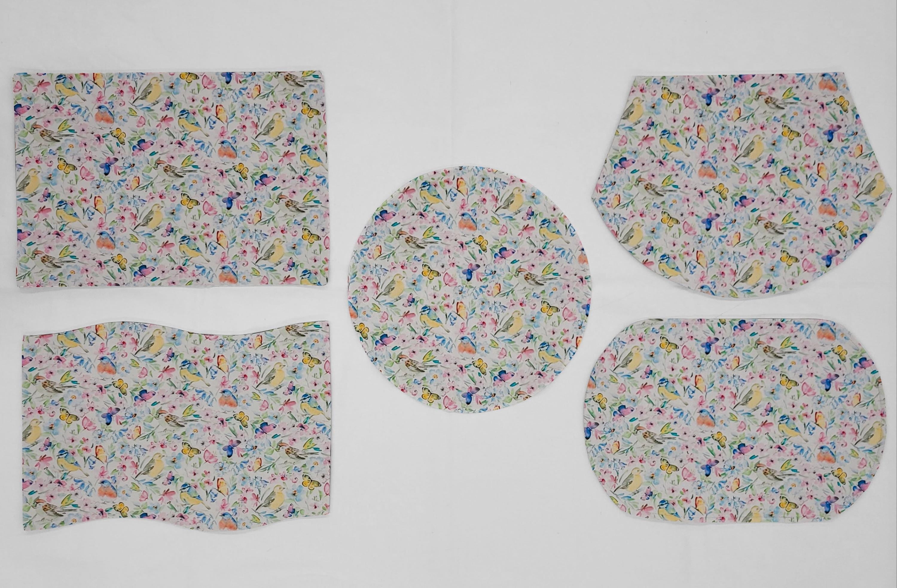 Birds & Butterflies in Blooms Placemats by Penny's Needful Things (Round - Set of 4) (White)