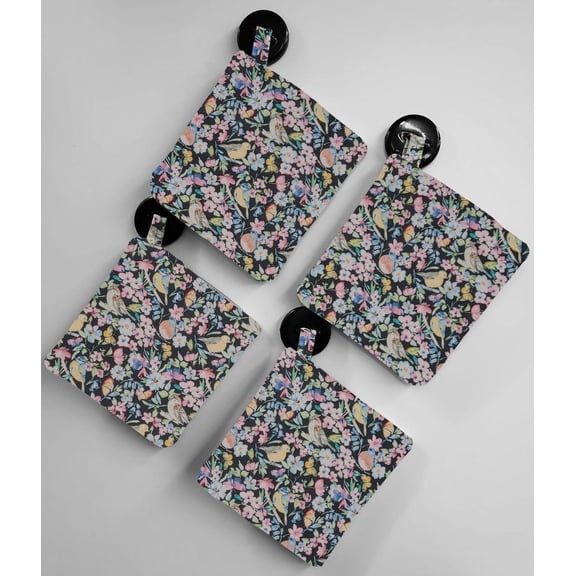 Birds & Butterflies in Blooms Pot Holders (Set of 2) by Penny's Needful Things (Black)