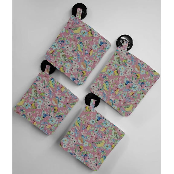 Birds & Butterflies in Blooms Pot Holders (Set of 2) by Penny's Needful Things (Pink)