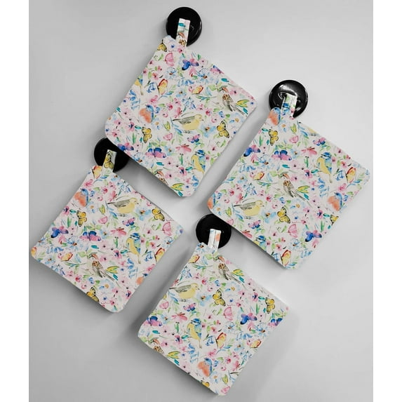 Birds & Butterflies in Blooms Pot Holders (Set of 2) by Penny's Needful Things (White)
