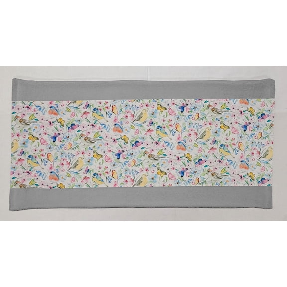 Birds & Butterflies in Blooms Terrycloth Bathmat by Penny's Needful Things (Terrycloth Color: Gray) (White)