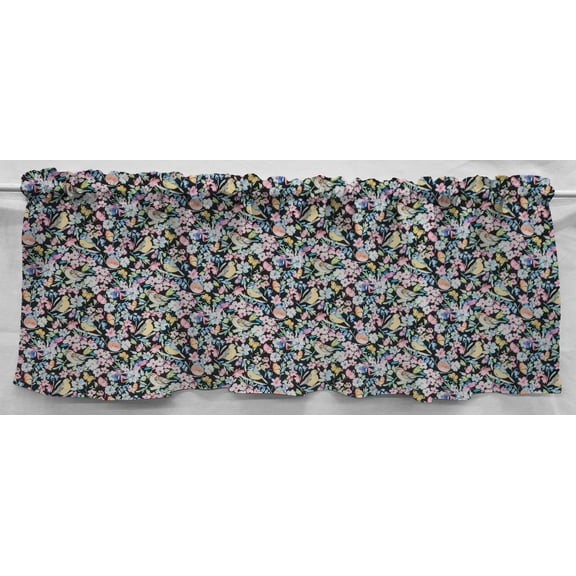 Birds & Butterflies in Blooms Valance by Penny's Needful Things (One Valance Panel 12 inches Long UNLINED) (Black)