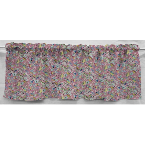 Birds & Butterflies in Blooms Valance by Penny's Needful Things (One Valance Panel 15 inches Long LINED) (Pink)