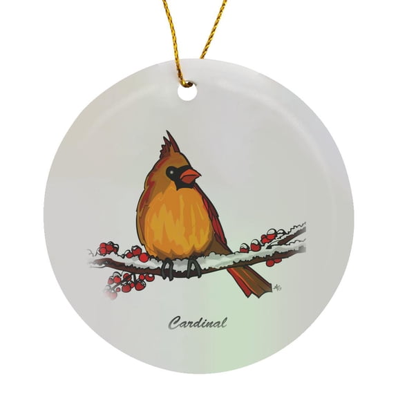 3drose, Birds Cardinal 3 on White, Circle Porcelain Ornament