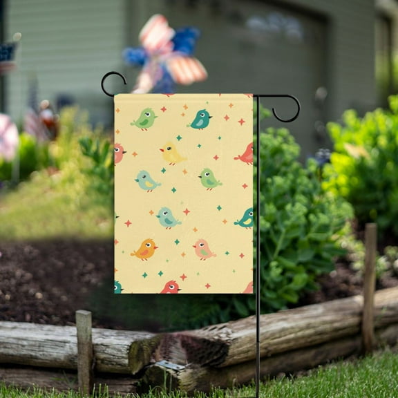 Birds Cartoon Garden Flag Double Sided Outdoor Banners for Courtyard Outdoor Lawn Farmhouse Holiday Decorations