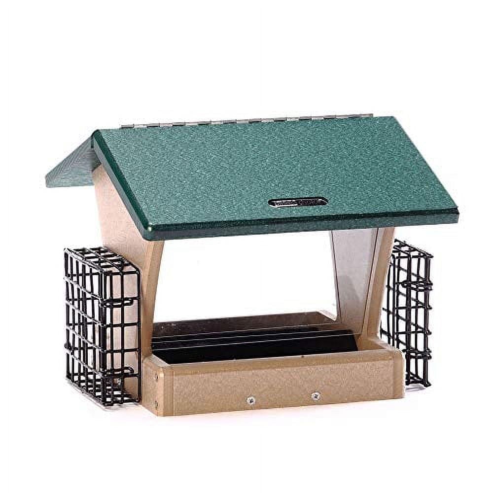Green and Taupe Recycled Plastic Hanging Hopper Bird Feeder