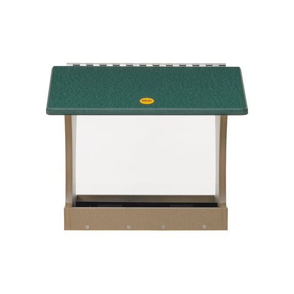 Birds Choice 12" Large Recycled Plastic Mounted Hopper 2-Sided Bird Feeder, Tan/Green