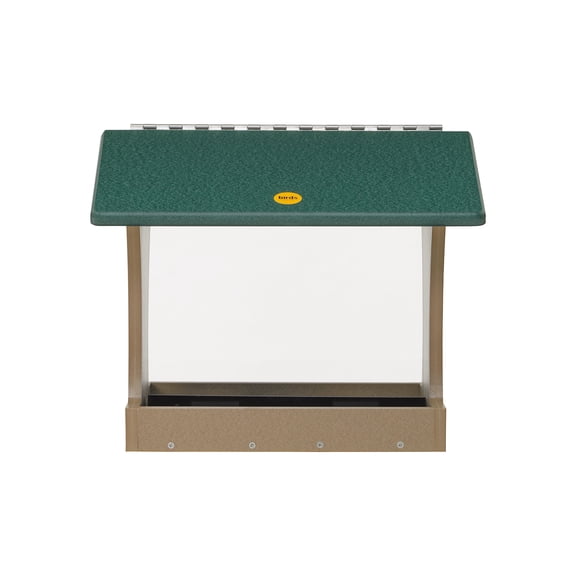 Birds Choice 12" Large Recycled Plastic Mounted Hopper 2-Sided Bird Feeder, Tan/Green
