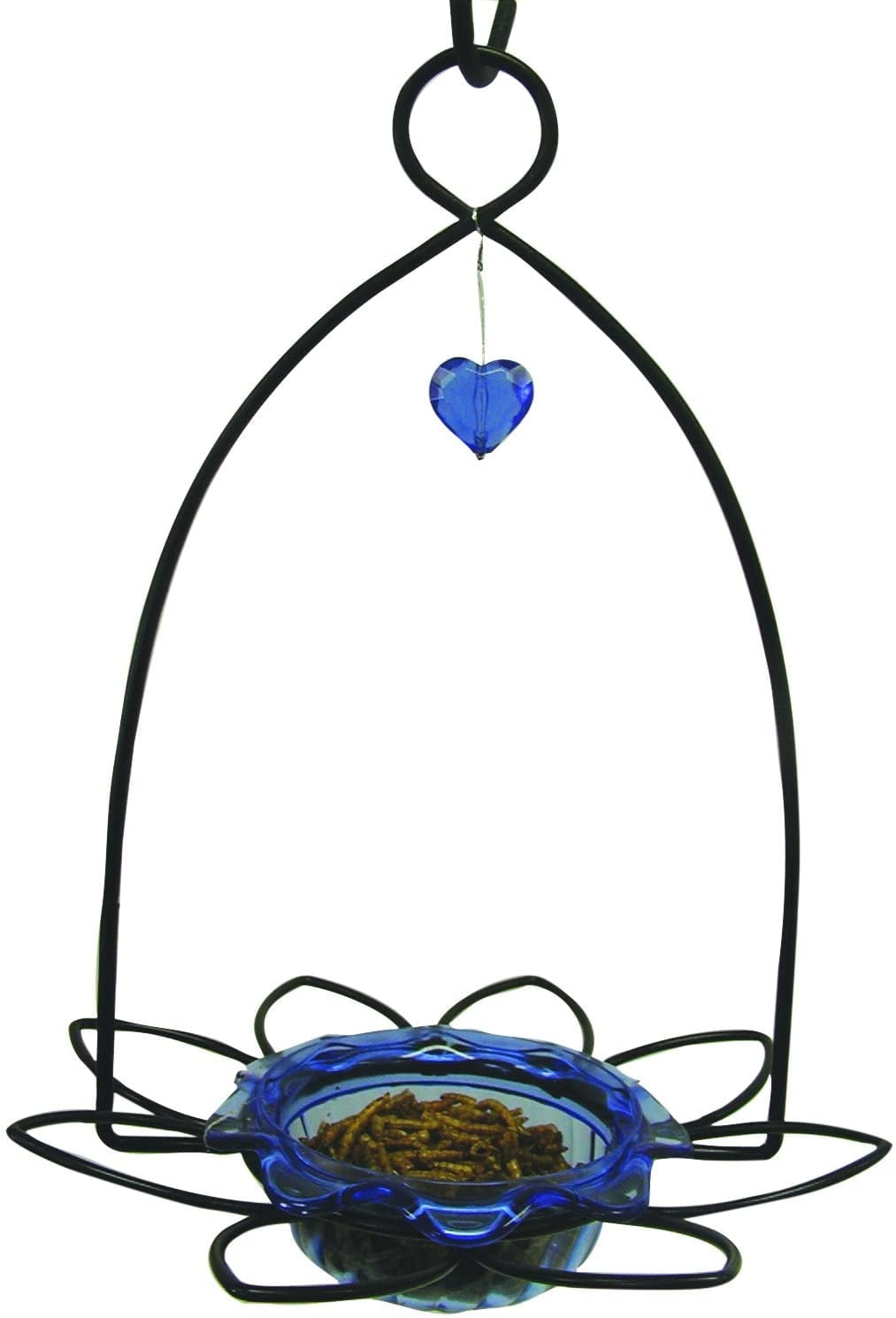 Blue Hanging Metal and Plastic Bird Feeder with Acrylic Cup