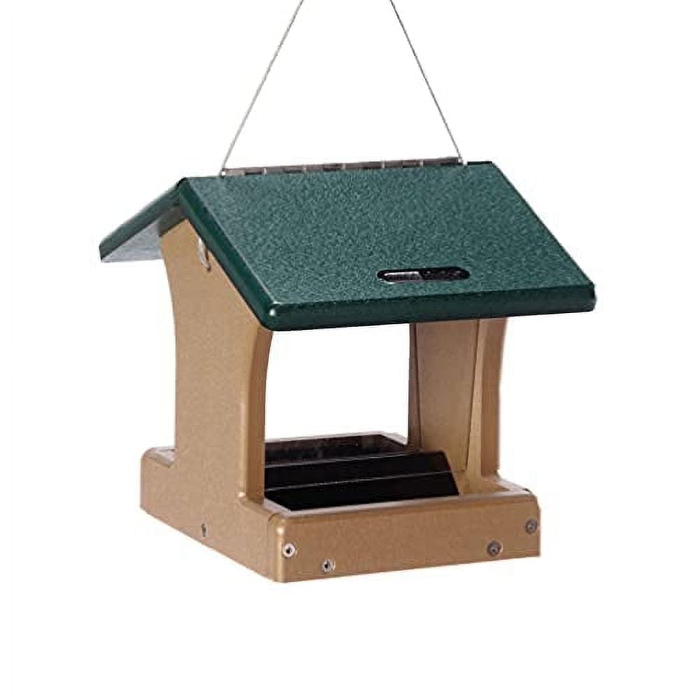 Small Taupe and Green Recycled Plastic Hanging Hopper Feeder