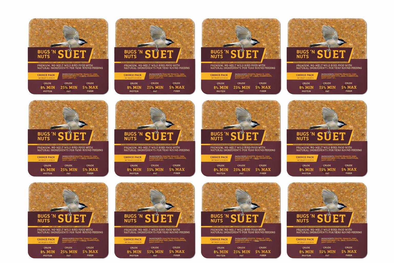 Birds Choice Bugs & Nuts No Melt Suet - 12 Pack