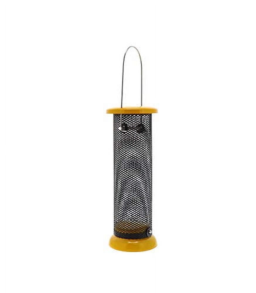 Yellow Metal and Mesh Hanging Nyjer Seed Feeder