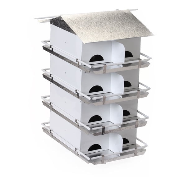 Birds Choice Large 4-Level, 16-Room Purple Martin Bird House with Starling-Resistant Entrances, White/Grey - Unassembled