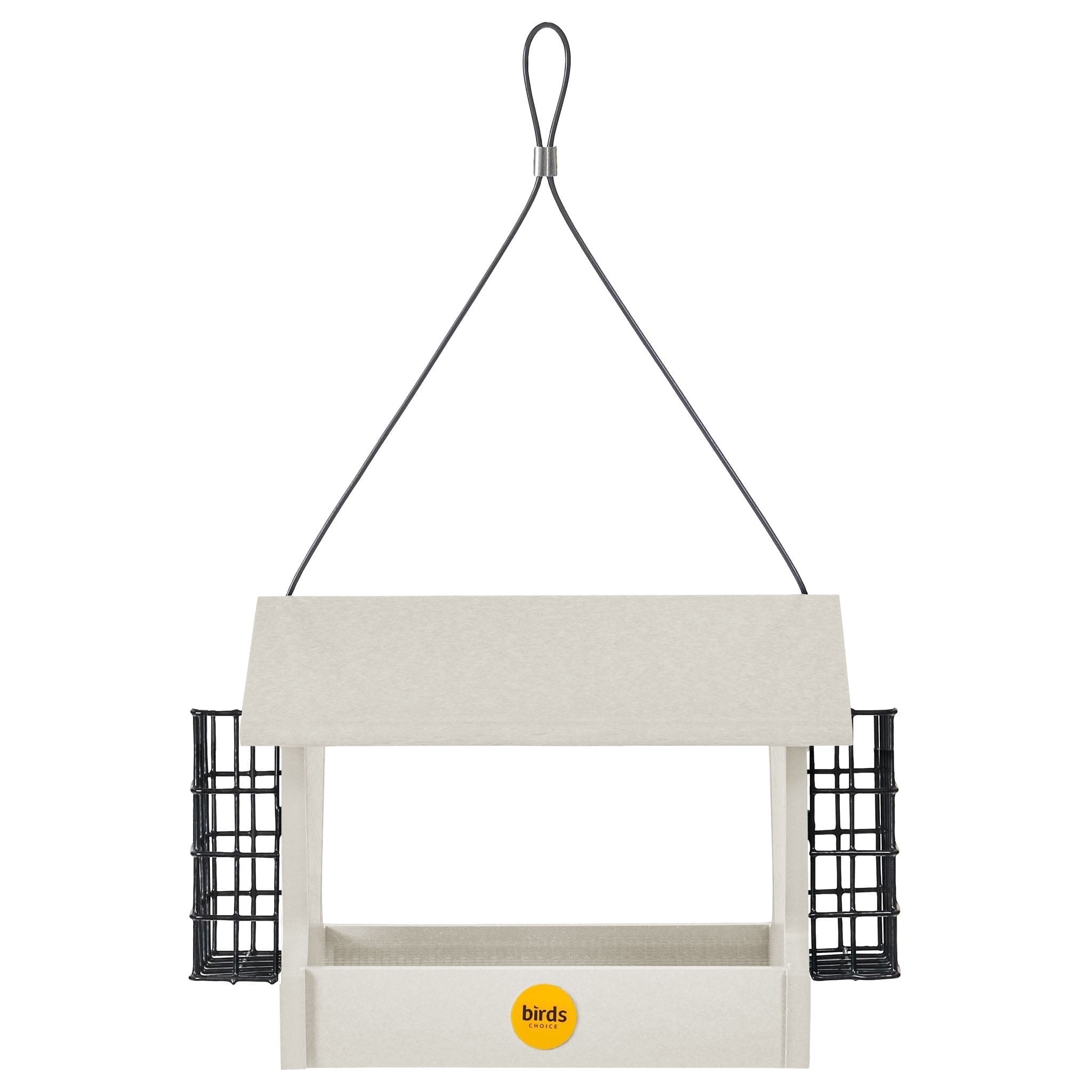 Birds Choice Medium Hopper Recycled Plastic Bird Feeder with Suet Cages, Sea Salt, 3 lb Capacity