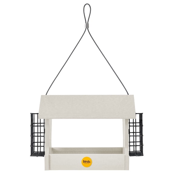 Birds Choice Medium Hopper Recycled Plastic Bird Feeder with Suet Cages, Sea Salt, 3 lb Capacity