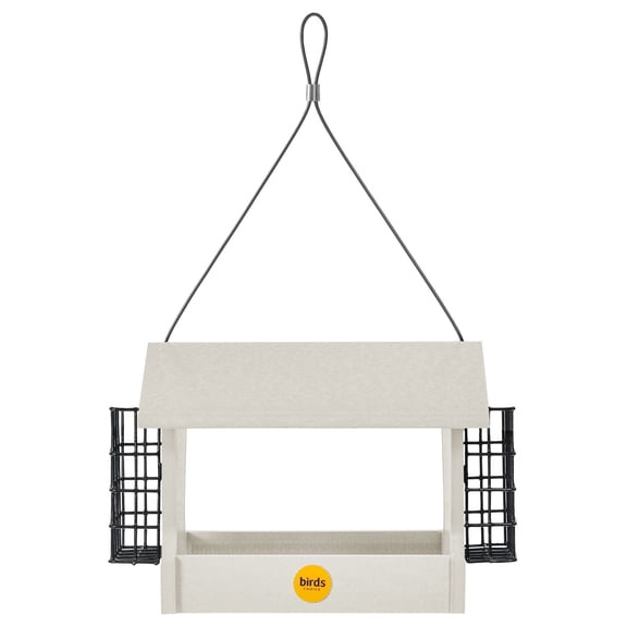 Birds Choice Medium Hopper Recycled Plastic Bird Feeder with Suet Cages, Sea Salt, 3 lb Capacity