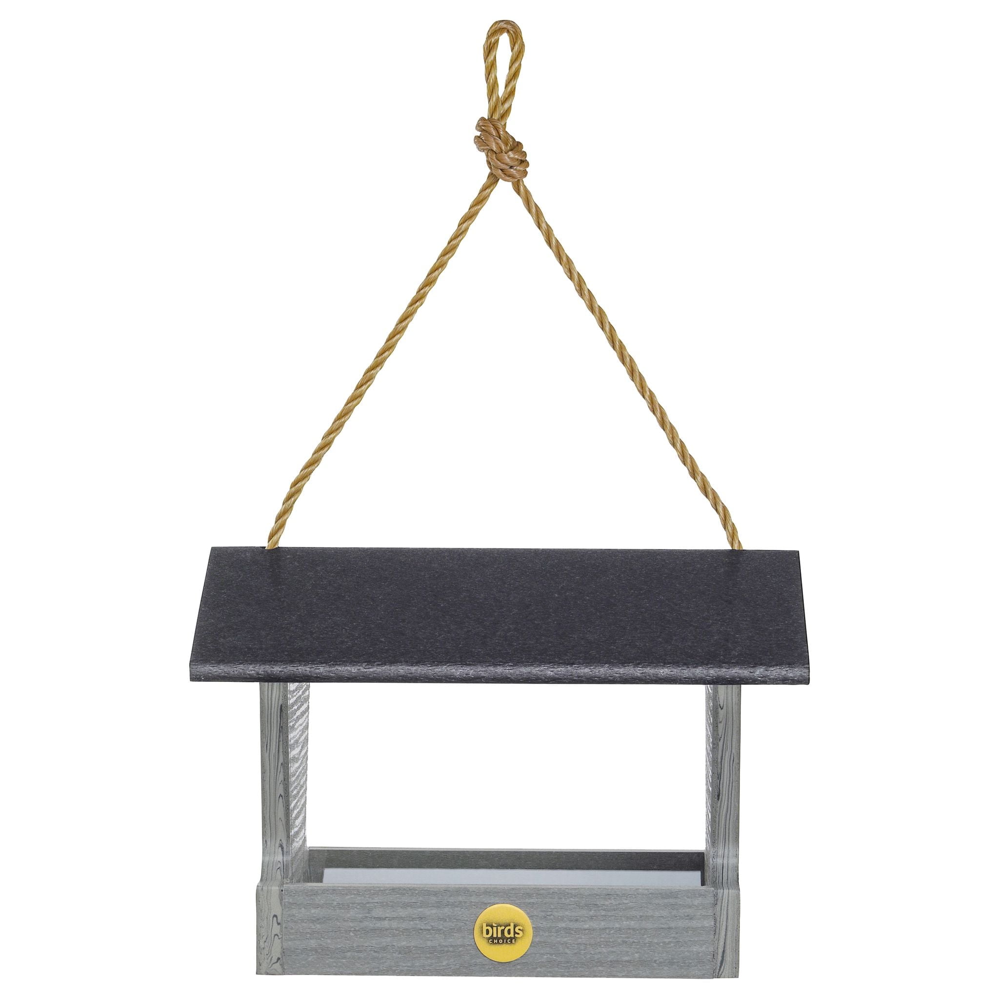 Medium Driftwood Gray Recycled Poly Lumber Hanging Hopper Bird Feeder