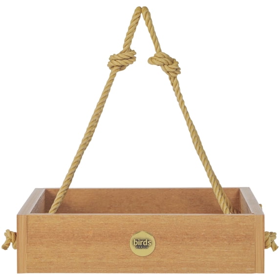 Birds Choice Modern Farmhouse Small Hanging Platform Bird Feeder, Natural Teak