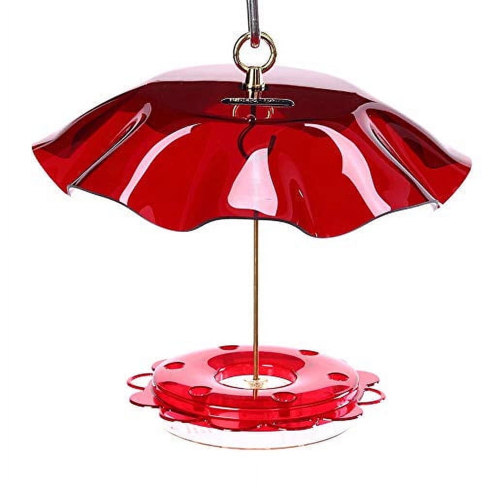 Red Polycarbonate Hanging Hummingbird Feeder with Brass Accents
