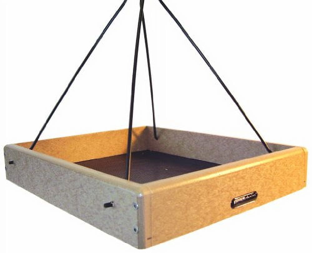 Taupe Recycled Plastic Hanging Platform Bird Feeder with Metal Rods
