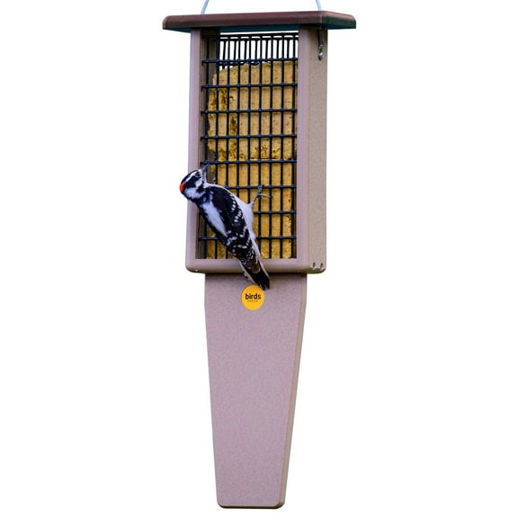 Birds Choice SNPSB Recycled Double Cake Suet Feeder, 8"L X 3"W X 22-1/2"H, Taupe w/ Brown Roof