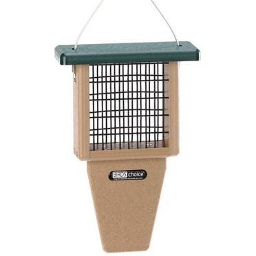Birds Choice SNTP Recycled Single Cake Tail Prop Suet Feeder, 1 Suet Cake, 8"L X 3"W Xv12"H, Taupe Base w/ Green Roof