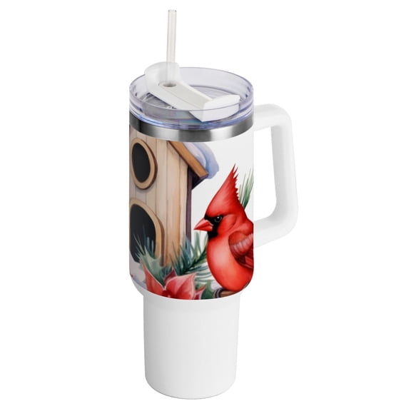 Birds Christmas Pines 40 oz Tumbler with Handle Insulated&nbsp;Travel Mug&nbsp;Lid Straw Leak Proof Steel Vacuum Water Bottles Glasses Fits in Car Cup Holder