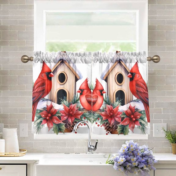 Birds Christmas Pines Kitchen Curtains Half Tier Curtain 2 Rod Pockets Bathroom Bedroom Cupborad Living Room 27"x36"