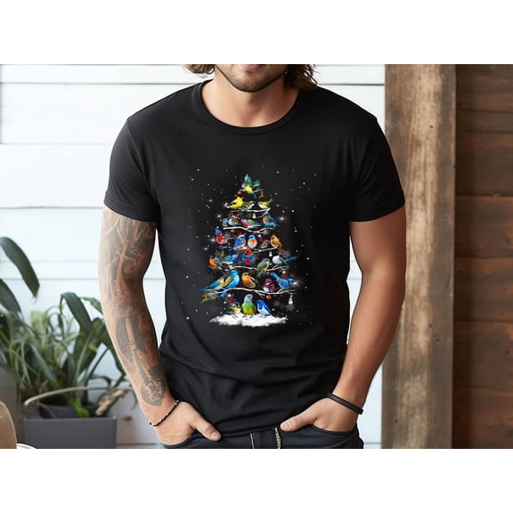 Birds Christmas Tree T-Shirt, Unisex T-shirt For Him, Her on Christmas