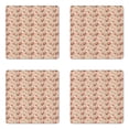 thumbnail image 1 of Birds Coaster Set of 4, Doodled Chickens with Red Ducklips Scribbled Tails and Heart, Square Hardboard Gloss Coasters, Standard Size, Taupe Beige, by Ambesonne, 1 of 2