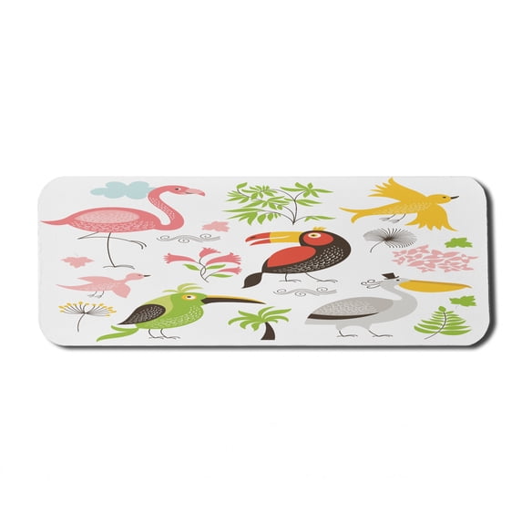 Birds Computer Mouse Pad, Tropical Themed Exotic Birds Alluring Keel-Billed Toucan Pinky Flamingo and Pelican, Rectangle Non-Slip Rubber Mousepad Large, 31" x 12", Multicolor, by Ambesonne
