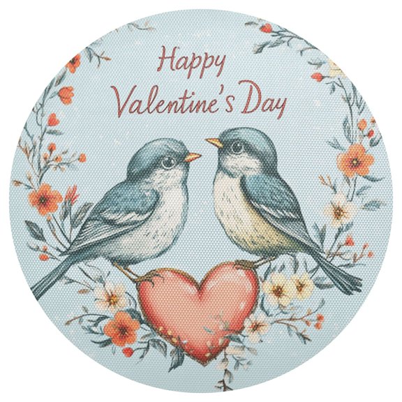 Birds Couple Hearts Florals Valentine PVC Round Grid Placemat Table Mat 1 Pc 15.4" x 15.4"