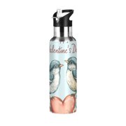 Birds Couple Hearts Florals Valentine Sports Bottle with Straw Stainless Steel Water Jug Portable Thermal Cup Leak-proof 1000ML