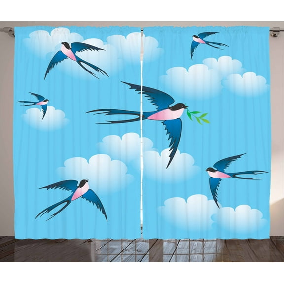 Ambesonne Birds Curtains 2 Panel Set, Hirundo Atrocaerulea, 108" x 96", Multicolor
